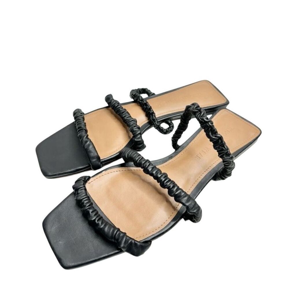 Who What Wear Sandals Womens Size 6.5 Black Faux Leather Square Toe Slip On Flat